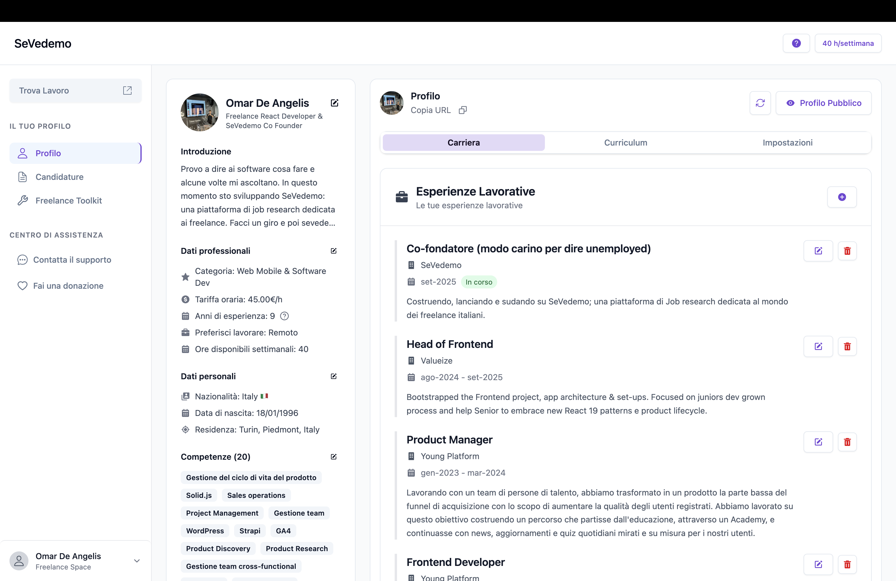 Sevedemo profile page