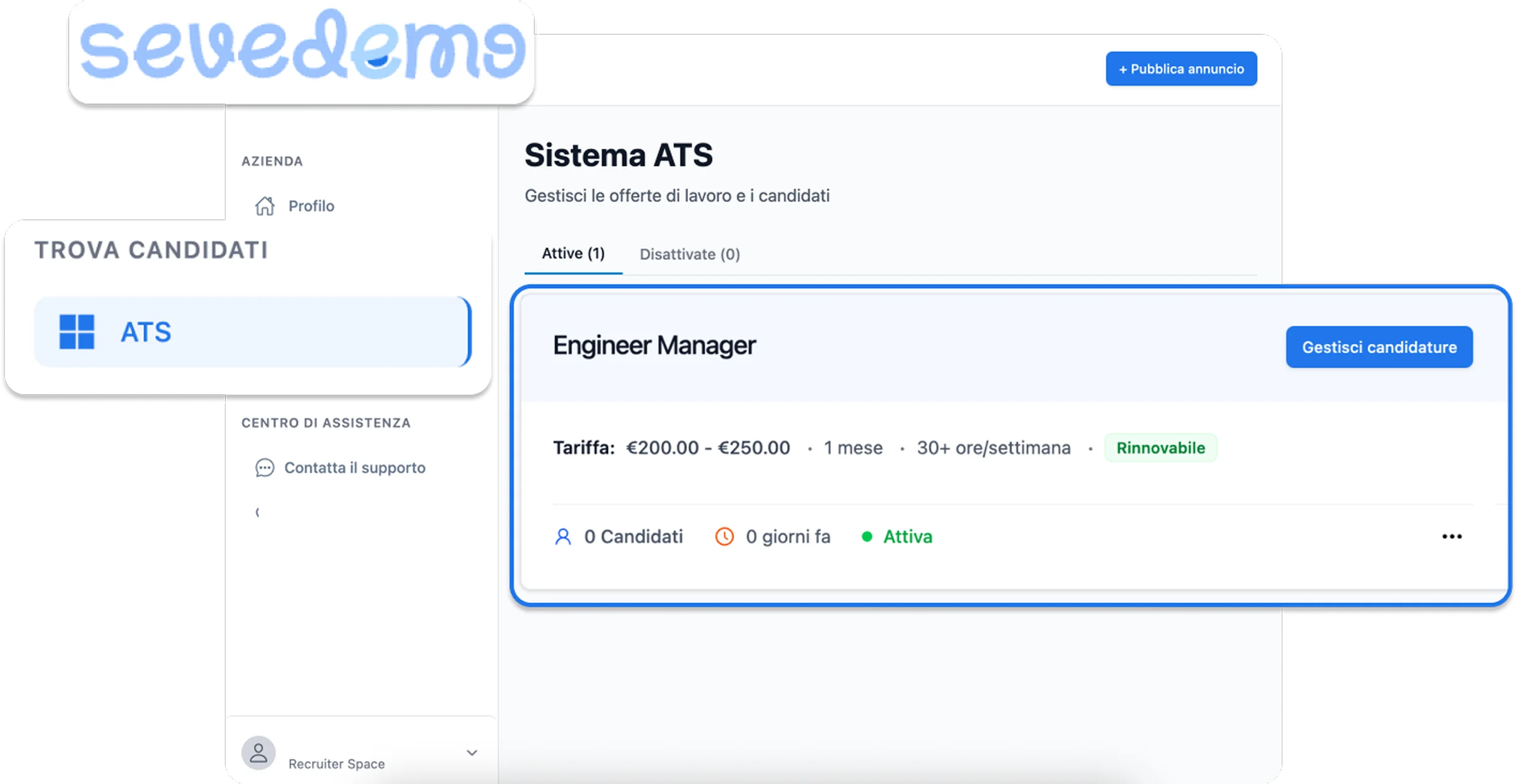Dashboard ATS Sevedemo - gestione candidature freelancer