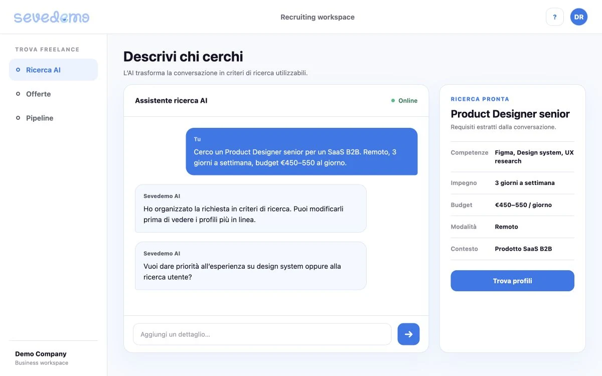 Descrivi chi cerchi nell'interfaccia Sevedemo