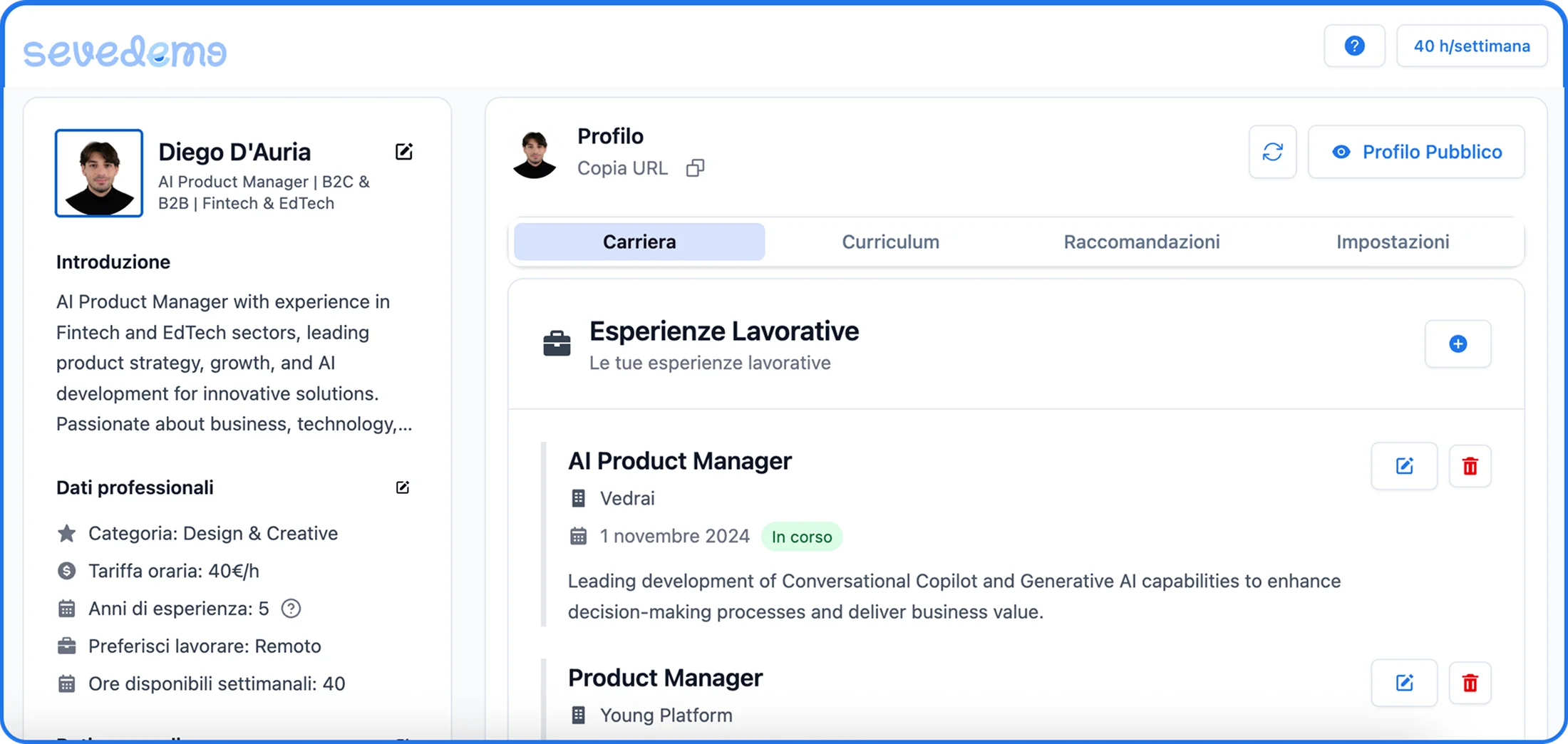 Esplora portfolio e competenze
